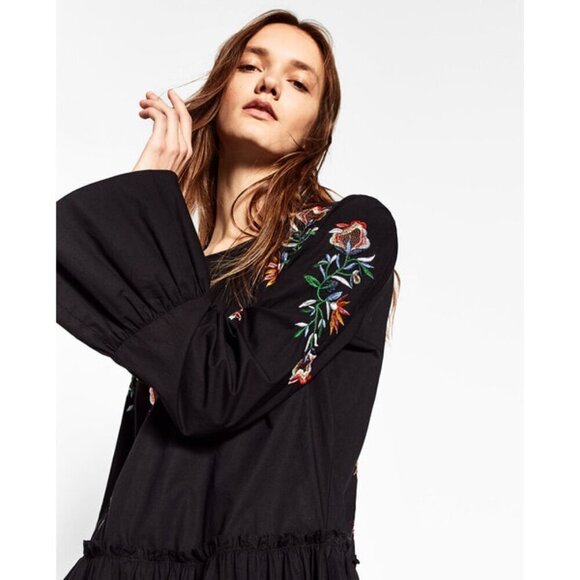 NWT Zara Embroidered Long Sleeve Mini Dress M - Picture 2 of 16